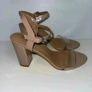 Nordstrom Abound nude patent block heel sandals with clear strap Shoe size 9